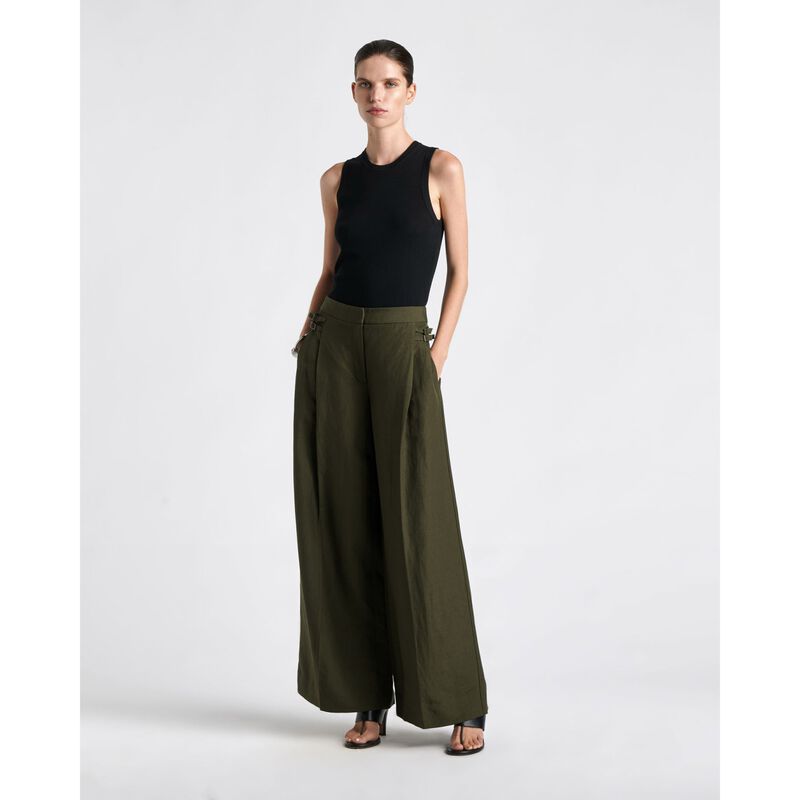 Cue Dark Olive Linen Blend Wide Leg Pant image number 3